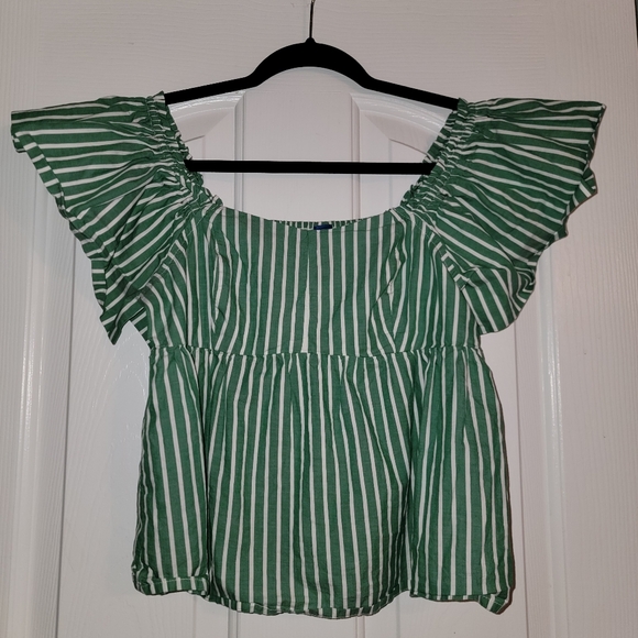 Old Navy Tops - Old Navy Green and White Striped Blouse